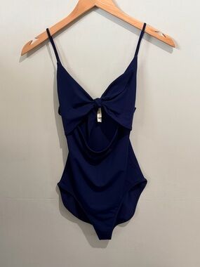 Aritzia Wilfred Knot Front Cutout One Piece Swimsuit S Blue Adjustable Strap
